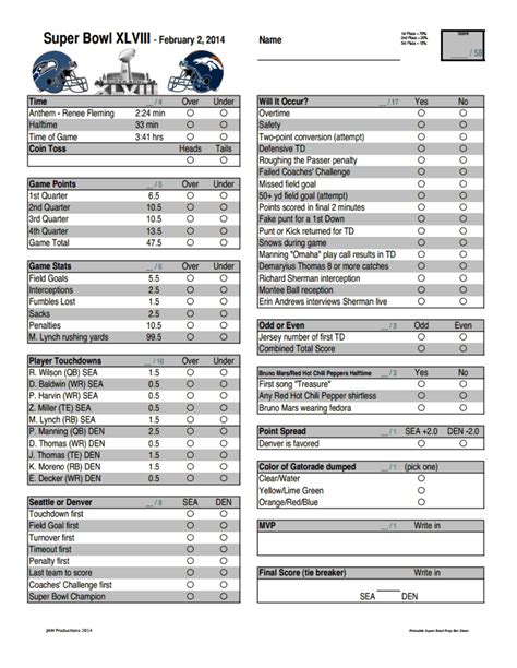 Print Out this Handy Prop Bet Sheet for Your Super Bowl Party - Sports ...