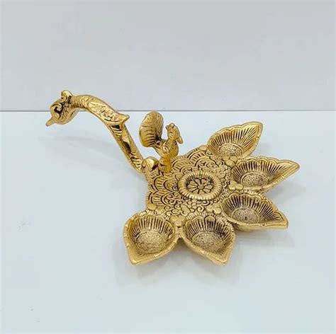 Modern Polished METAL Peacock FIVE Diya, For Worship at ₹ 140 in Hathras