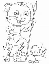 Courageous cat With Spear coloring Page  Download Free sketch template