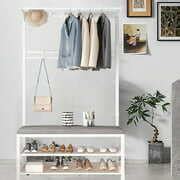 Rent to own 3-in-1 Coat Rack with Bench Entryway Bench with Shoe Shelf Shoe Cubbies Wide Hall ...