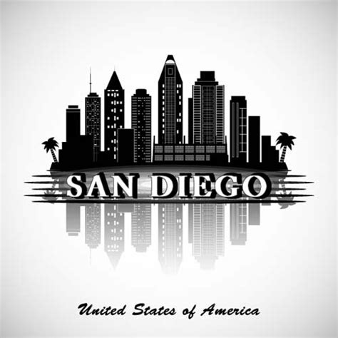 Vector San Diego Skyline Silhouette - Black Vector San Diego Silhouette ...