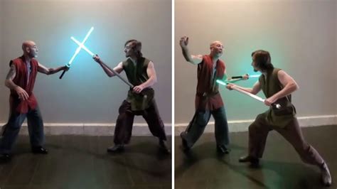 Retractable Lightsaber Pike vs Lightsaber Katana Duel - YouTube