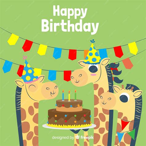 Free Vector | Flat birthday animal background