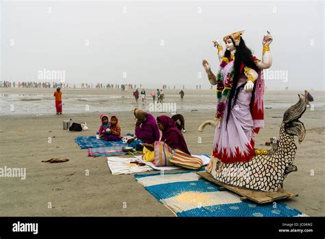 A statue of the Goddess Ganga is erected on the beach of Ganga Sagar at ...