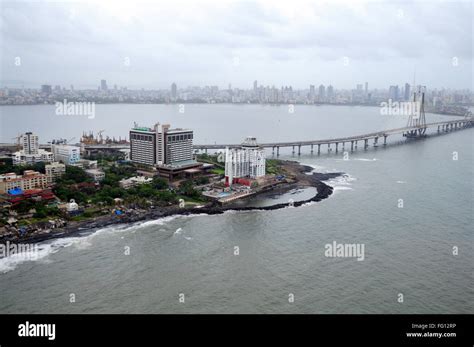 aerial view of bandra band stand with taj lands end and bandra worli ...