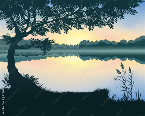 Vector illustration of the lake Stock Vector | Adobe Stock