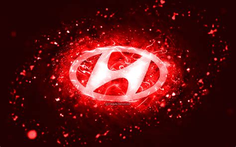 Download wallpapers Hyundai red logo, 4k, red neon lights, creative ...