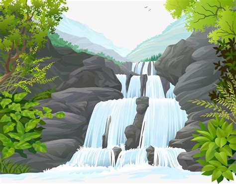 Landscape Waterfalls Vector PNG Images, Waterfalls Landscape, Waterfall Clipart, Leaves, Flow ...