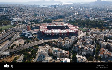 Aerial view of stadium Karaiskakis of Olympiacos football team at Neo Faliro,Pireaus,Greece ...