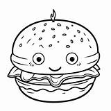 Burger Coloring Hamburger Pages Cheeseburger Drawing Food White  sketch template