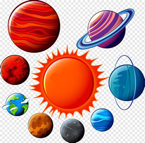 8 planetas variados e ilustração do sol, planeta Mercúrio Vênus Euclidiano, planeta, diversos ...