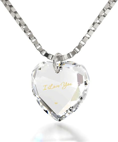 Collar y pequeño colgante de cristal Swarovski en forma de corazón con I Love You inscrito en ...