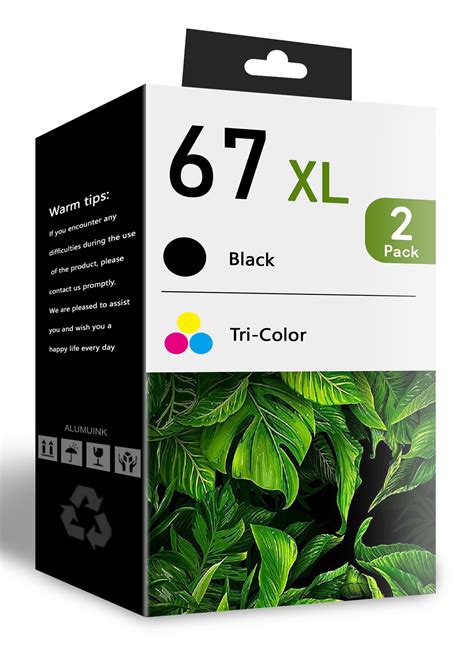 67XL 2 Pack Black Tri-Color Ink Cartridge Replacement for HP DeskJet 2700 2700e 2752 Printer ...