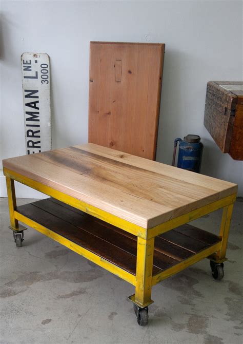 Industrial Yellow Metal Coffee Table - Recycled Lane