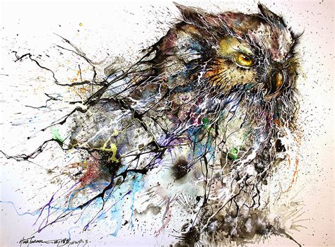 Stunning “Night Owl” Illustration Created With Expressive Splatters Of Paint