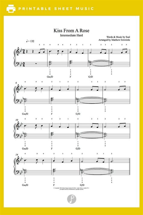 Kiss From A Rose by Seal Piano Sheet Music | Intermediate Level Sheet Music With Letters, Piano ...