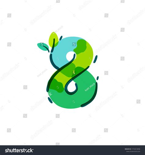 Number Eight Logo Green Leaf Handwritten Stock Vector (Royalty Free ...