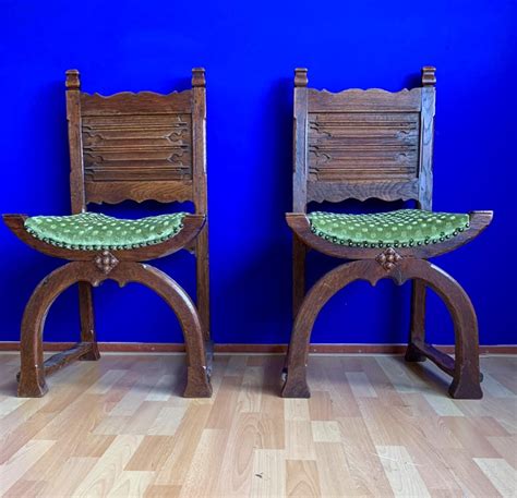 Rare Antique Pair of Gothic Revival and Medieval Style Cloister or Church Chairs For Sale at 1stDibs
