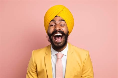 Premium Photo | Indian man in turban and suit laughing happily