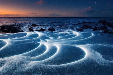 Premium Photo | Night seascape with beautiful waves and foam on them night ocean reflection in ...