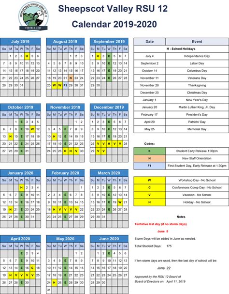 2019-2020 School Calendar | Windsor Elementary School