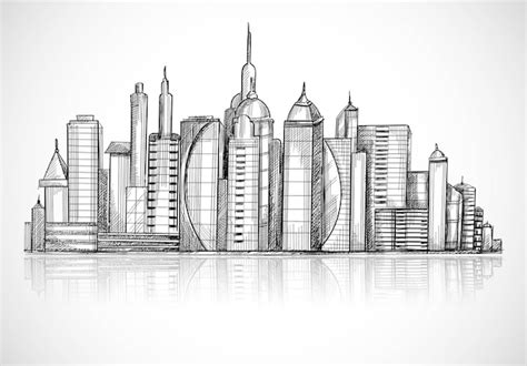 Free Vector | Beautiful hand draw city skyline sketch