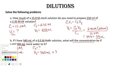 Dilution Calculation Practice - YouTube