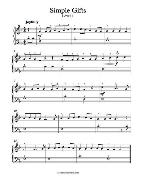 Free Piano Arrangement Sheet Music – Simple Gifts – Michael Kravchuk