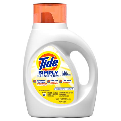 Tide Simply Free & Sensitive Liquid Laundry Detergent, 40 oz., 25 loads - Walmart.com