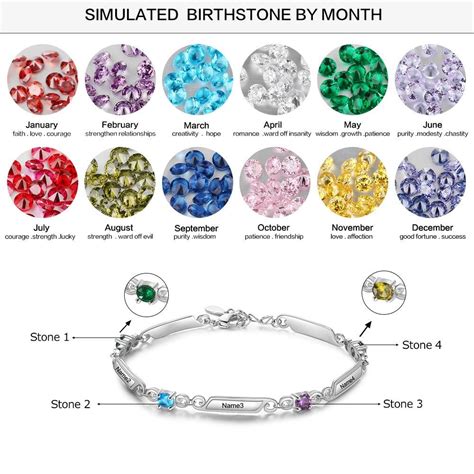 Birthstone Bracelet with 4 Birthstone | Women Bracelets | Personalized Engraved 4 Names ...