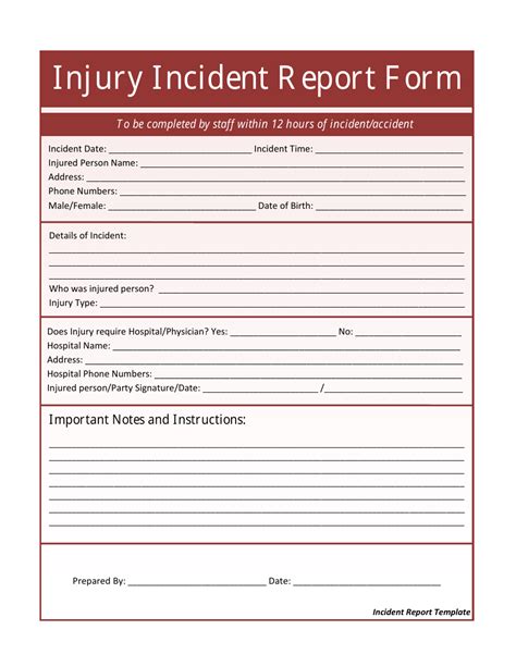 Printable Injury Report Form - Printable Word Searches