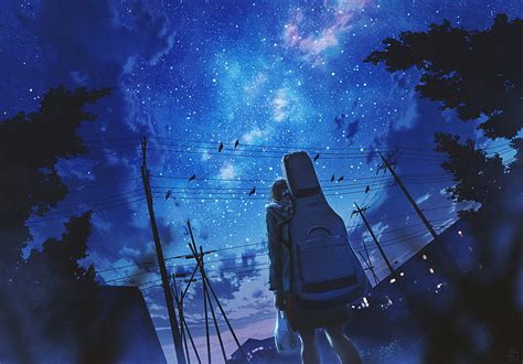 HD wallpaper: stars, emotional, night sky, anime, anime girls ...