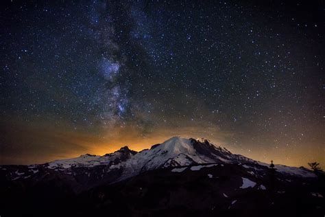 Download Starry Sky Star Sky Nature Night Mountain Mount Rainier Sci Fi Milky Way HD Wallpaper ...