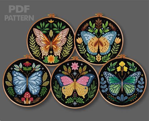 Butterfly Set Cross Stitch Flower Butterfly Cross Stitch Pattern Insects Cross Stitch Pattern ...