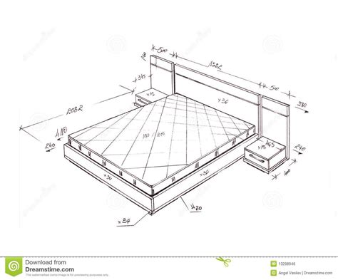 Modern Interior Design Bed Freehand Drawing. Stock Illustration - Illustration of luxury ...