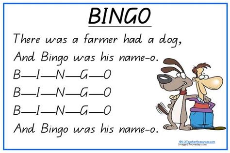 Bingo Song - Download and print A4 sheet and charts for music, rhythm, rhyme and literacy ...