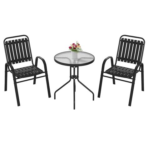 3 Pieces Outdoor Bistro Patio Set Table Chairs Balcony Furniture for ...