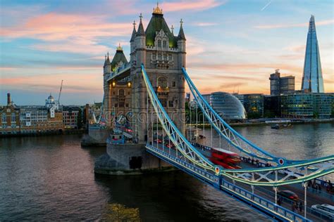 The Illuminated Tower and the Tower Bridge of London by Night Stock ...