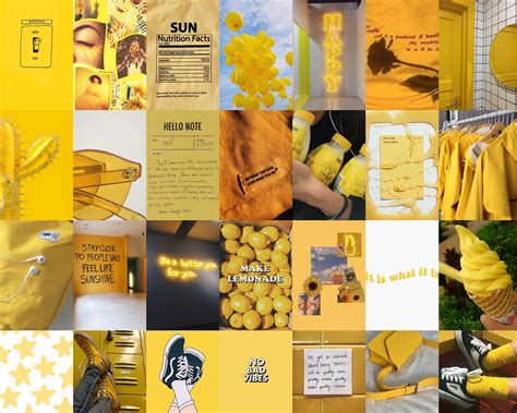 Yellow Wall Collage Kit Yellow Collage Kit Yellow Aesthetic - Etsy