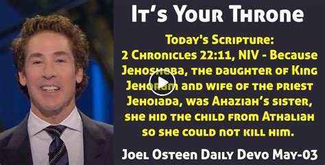 Joel Osteen (May-03-2023) Daily Devotional: It’s Your Throne - Today's ...