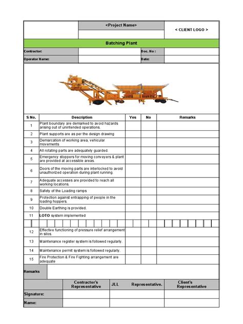 Batching Plant HSE Checklist | PDF