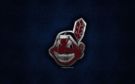 Cleveland Indians, American baseball club, blue metal texture, metal logo, emblem, HD wallpaper ...