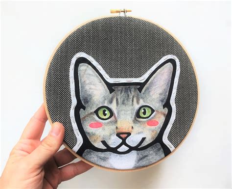 LARGE Custom Cat Portrait 8 Inch Embroidery Hoop Custom | Etsy