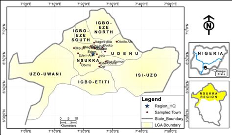 Map of Nsukka Agro-ecological zone showing the sampled areas. Source ...