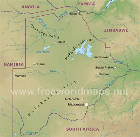 Botswana Physical Map