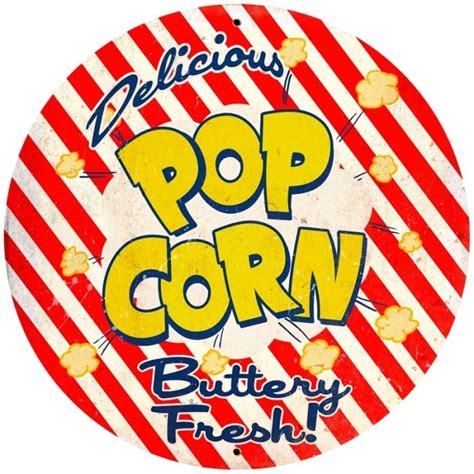 Retro Popcorn Round Metal Sign 28 x 28 inches | 복고, 복고 빈티지, 팝콘