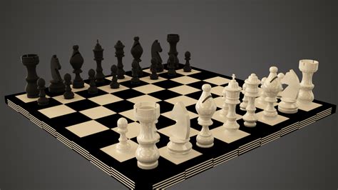 chess board pieces 3d model