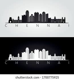 Chennai Skyline Landmarks Silhouette Black White Stock Vector (Royalty Free) 1700775925 ...