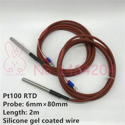 PT100 RTD Temperature Sensor 6mm*80mm Class B 2m Silicone Gel Coated Wire Platinum Resistance Pt ...