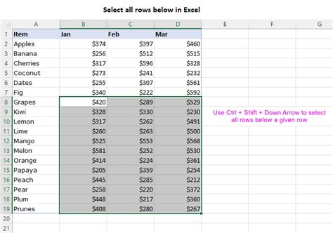 How to select rows and columns in Excel